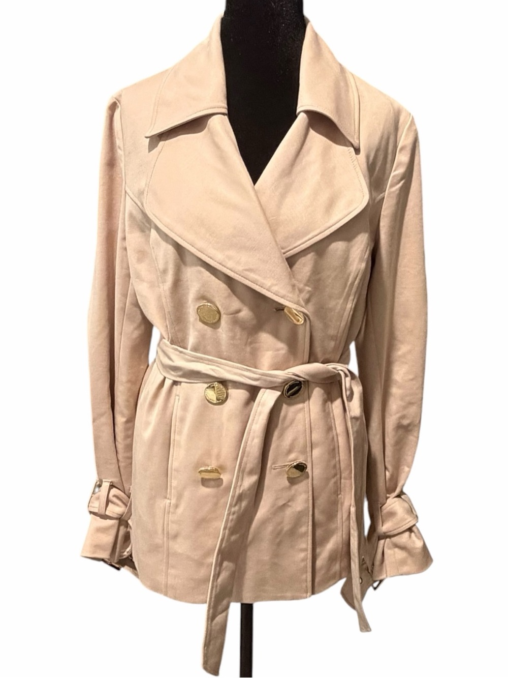 Women's Adrienne Vittadini Trench Coat Size M Beige Gold Buttons